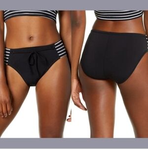 Robin Piccone Women's Sailor High Waist Bikini Bottom White/Black Size S New